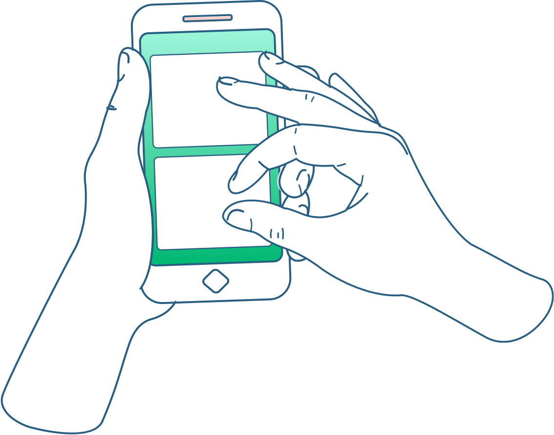 Illustration of two hands using a cell phone in a check out screen in order to buy sezzle sex toys